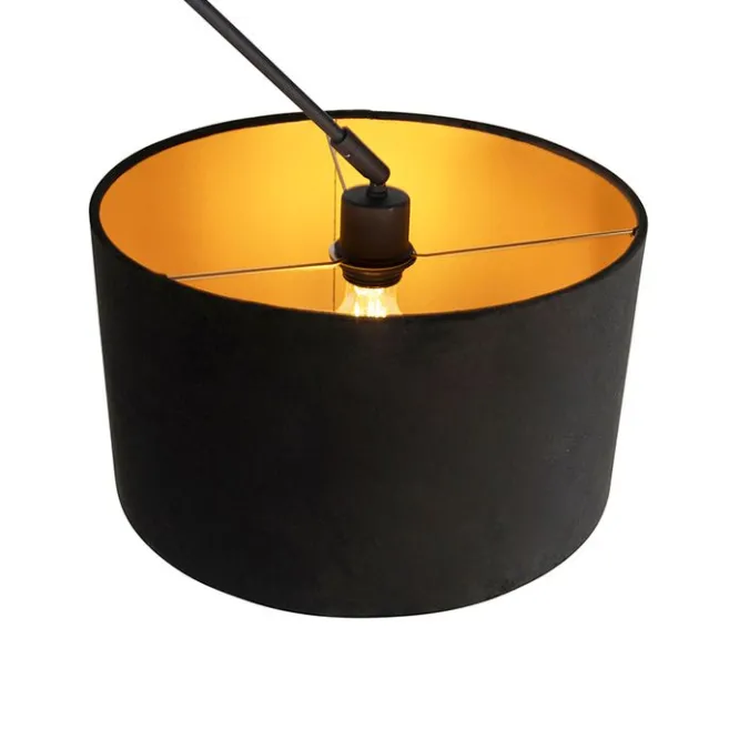 QAZQA Hängelampe mit Veloursschirm schwarz mit Gold 35 cm - Blitz I schwarz