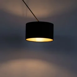 QAZQA Hängelampe mit Veloursschirm schwarz mit Gold 35 cm - Blitz I schwarz