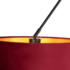 QAZQA Hängelampe mit Veloursschirmen rot mit Gold 35 cm - Blitz II schwarz