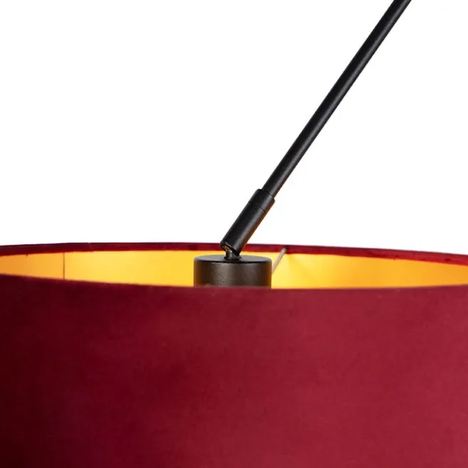 QAZQA Hängelampe mit Veloursschirmen rot mit Gold 35 cm - Blitz II schwarz