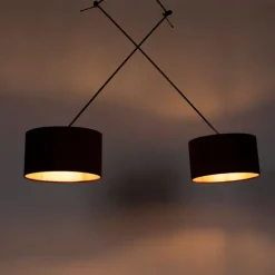 QAZQA Hängelampe mit Veloursschirmen rot mit Gold 35 cm - Blitz II schwarz