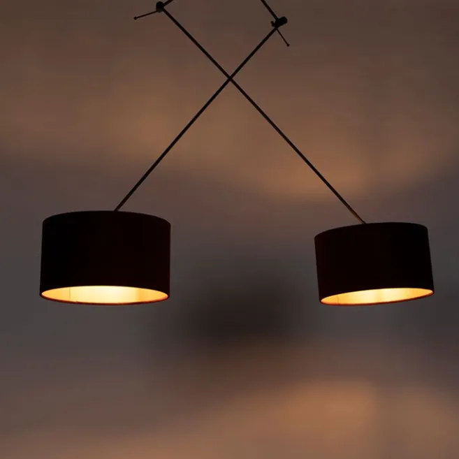 QAZQA Hängelampe mit Veloursschirmen rot mit Gold 35 cm - Blitz II schwarz