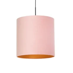 QAZQA Hängelampe mit Veloursschirm rosa mit Gold 40 cm - Combi