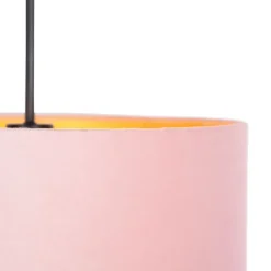 QAZQA Hängelampe mit Veloursschirm rosa mit Gold 40 cm - Combi