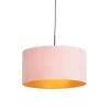 QAZQA Hängelampe mit Veloursschirm rosa mit Gold 50 cm - Combi