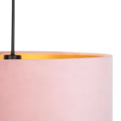 QAZQA Hängelampe mit Veloursschirm rosa mit Gold 50 cm - Combi