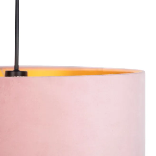 QAZQA Hängelampe mit Veloursschirm rosa mit Gold 50 cm - Combi