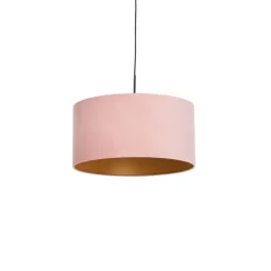 QAZQA Hängelampe mit Veloursschirm rosa mit Gold 50 cm - Combi