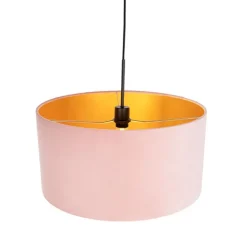QAZQA Hängelampe mit Veloursschirm rosa mit Gold 50 cm - Combi