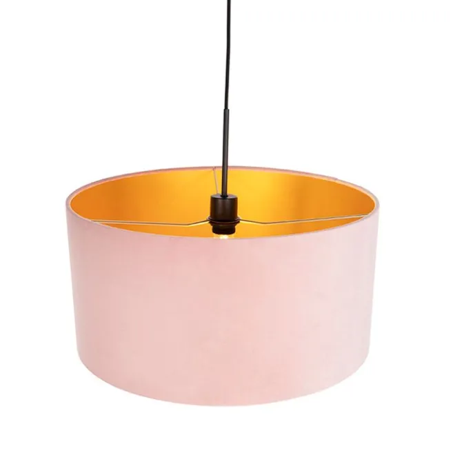 QAZQA Hängelampe mit Veloursschirm rosa mit Gold 50 cm - Combi