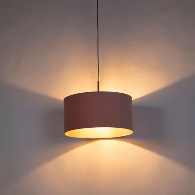 QAZQA Hängelampe mit Veloursschirm rosa mit Gold 50 cm - Combi