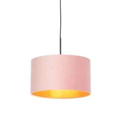 QAZQA Hängelampe mit Veloursschirm rosa mit Gold 35 cm - Combi