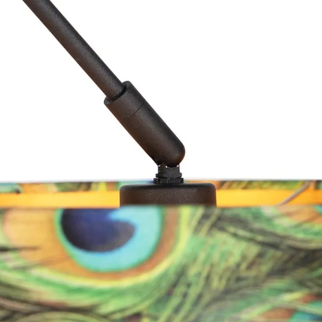 QAZQA Hängelampe mit Veloursschirm Pfau mit Gold 35 cm - Blitz I schwarz