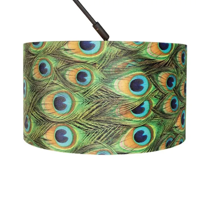 QAZQA Hängelampe mit Veloursschirm Pfau mit Gold 35 cm - Blitz I schwarz