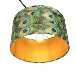 QAZQA Hängelampe mit Veloursschirm Pfau mit Gold 35 cm - Blitz I schwarz