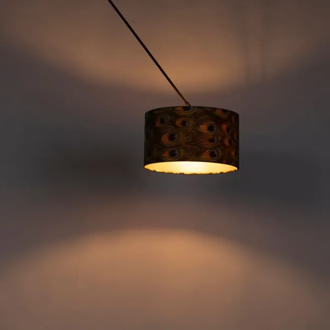 QAZQA Hängelampe mit Veloursschirm Pfau mit Gold 35 cm - Blitz I schwarz