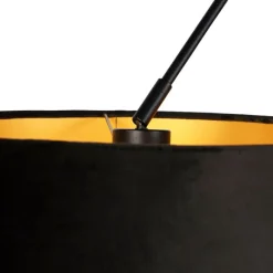 QAZQA Hängelampe mit Veloursschirmen schwarz mit Gold 35 cm - Blitz II schwarz