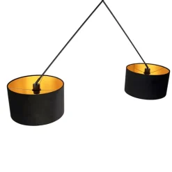 QAZQA Hängelampe mit Veloursschirmen schwarz mit Gold 35 cm - Blitz II schwarz