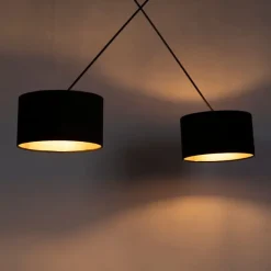 QAZQA Hängelampe mit Veloursschirmen schwarz mit Gold 35 cm - Blitz II schwarz