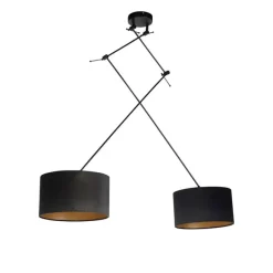 QAZQA Hängelampe mit Veloursschirmen schwarz mit Gold 35 cm - Blitz II schwarz