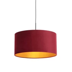 QAZQA Hängelampe mit Veloursschirm rot mit Gold 50 cm - Combi