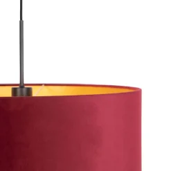QAZQA Hängelampe mit Veloursschirm rot mit Gold 50 cm - Combi
