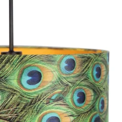 QAZQA Hängelampe mit Veloursschirm Pfau mit Gold 40 cm - Combi