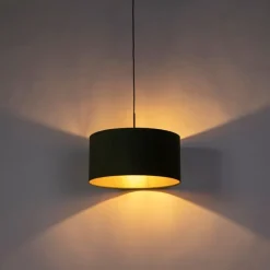 QAZQA Hängelampe mit Veloursschirm grün mit Gold 50 cm - Combi