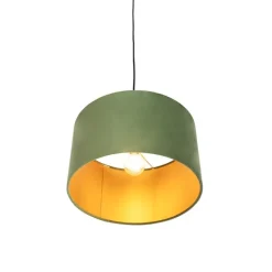 QAZQA Hängelampe mit Veloursschirm grün mit Gold 35 cm - Combi