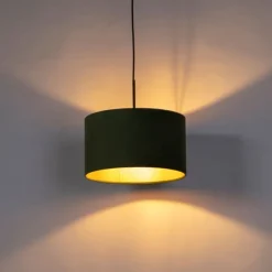 QAZQA Hängelampe mit Veloursschirm grün mit Gold 35 cm - Combi