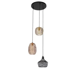 QAZQA Hängelampe schwarz gold und kupfer rund 3-flammig - Sarella