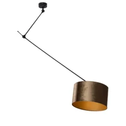 QAZQA Hängelampe Schwarz mit bronzefarbenem Samtschirm 35cm - Blitz