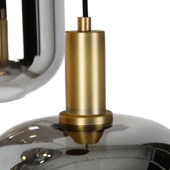 QAZQA Hängelampe schwarz mit Gold und Rauchglas inkl. 3 PUCC - Zuzanna