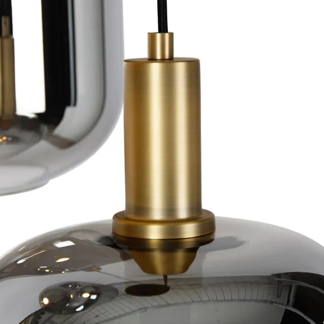 QAZQA Hängelampe schwarz mit Gold und Rauchglas inkl. 3 PUCC - Zuzanna