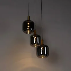QAZQA Hängelampe schwarz mit Gold und Rauchglas inkl. 3 PUCC - Zuzanna