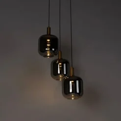 QAZQA Hängelampe schwarz mit Gold und Rauchglas inkl. 3 PUCC - Zuzanna