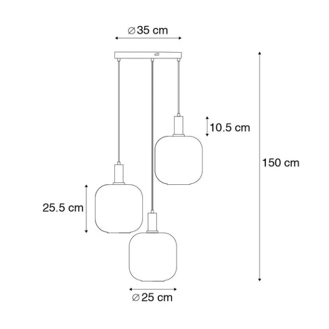 QAZQA Hängelampe schwarz mit Gold und Rauchglas inkl. 3 PUCC - Zuzanna