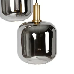 QAZQA Hängelampe schwarz mit Gold und Rauchglas inkl. 3 PUCC - Zuzanna