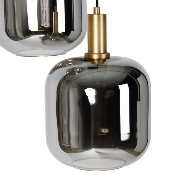 QAZQA Hängelampe schwarz mit Gold und Rauchglas inkl. 3 PUCC - Zuzanna