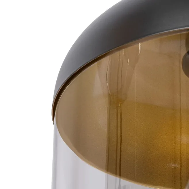 QAZQA Hängelampe schwarz mit Gold und Rauchglas, 3-flammig, rund – Kyan