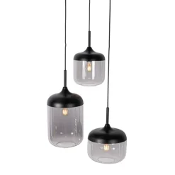 QAZQA Hängelampe schwarz mit Gold und Rauchglas, 3-flammig, rund – Kyan