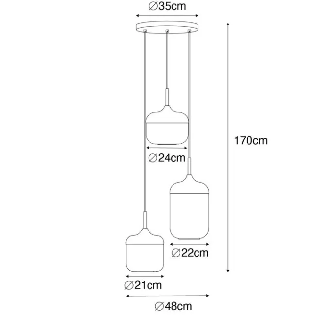 QAZQA Hängelampe schwarz mit Gold und Rauchglas, 3-flammig, rund – Kyan