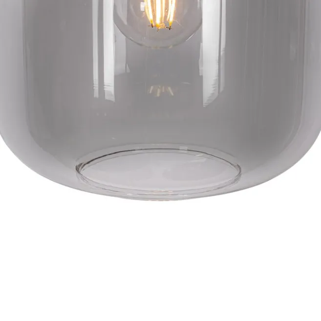 QAZQA Hängelampe schwarz mit Gold und Rauchglas, 3-flammig, rund – Kyan