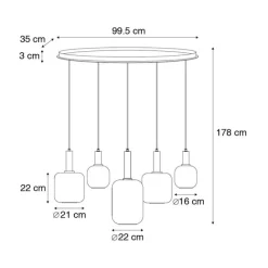 QAZQA Hängelampe schwarz mit Gold und Rauchglas oval 5-flammig – Zuzanna