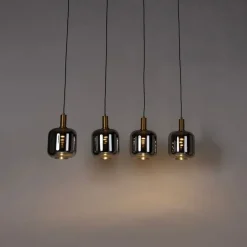 QAZQA Hängelampe schwarz mit Gold und Rauchglas inkl. 4 PUCC - Zuzanna