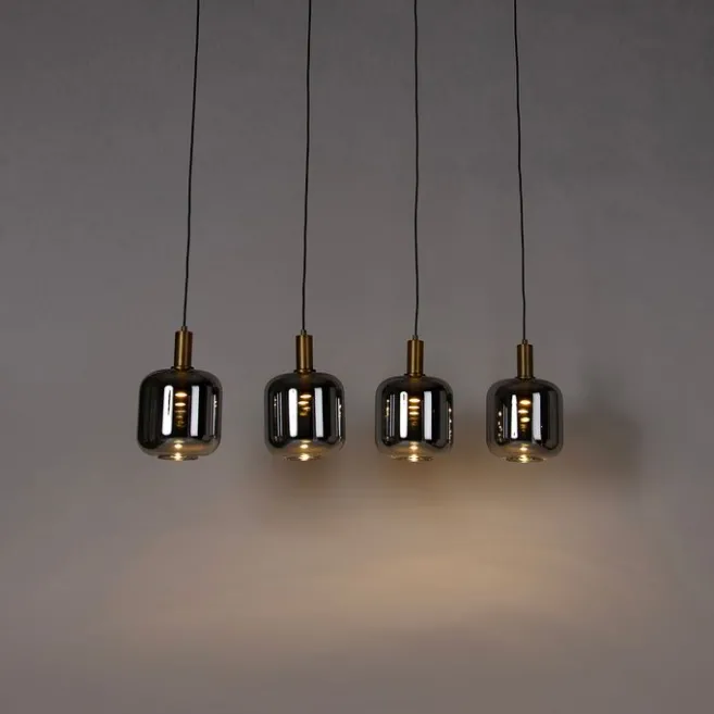 QAZQA Hängelampe schwarz mit Gold und Rauchglas inkl. 4 PUCC - Zuzanna