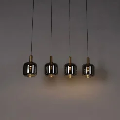 QAZQA Hängelampe schwarz mit Gold und Rauchglas inkl. 4 PUCC - Zuzanna
