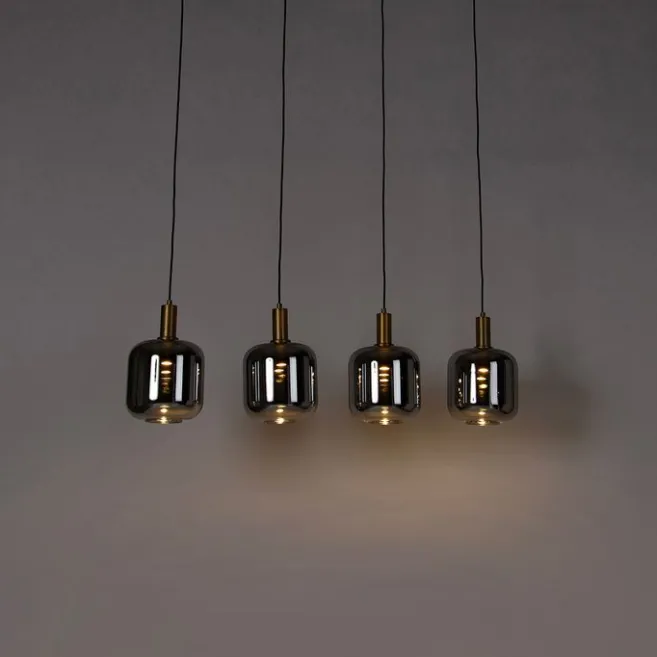 QAZQA Hängelampe schwarz mit Gold und Rauchglas inkl. 4 PUCC - Zuzanna