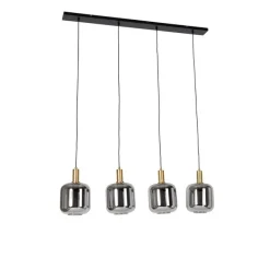 QAZQA Hängelampe schwarz mit Gold und Rauchglas inkl. 4 PUCC - Zuzanna