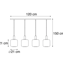 QAZQA Hängelampe schwarz mit Gold und Rauchglas inkl. 4 PUCC - Zuzanna